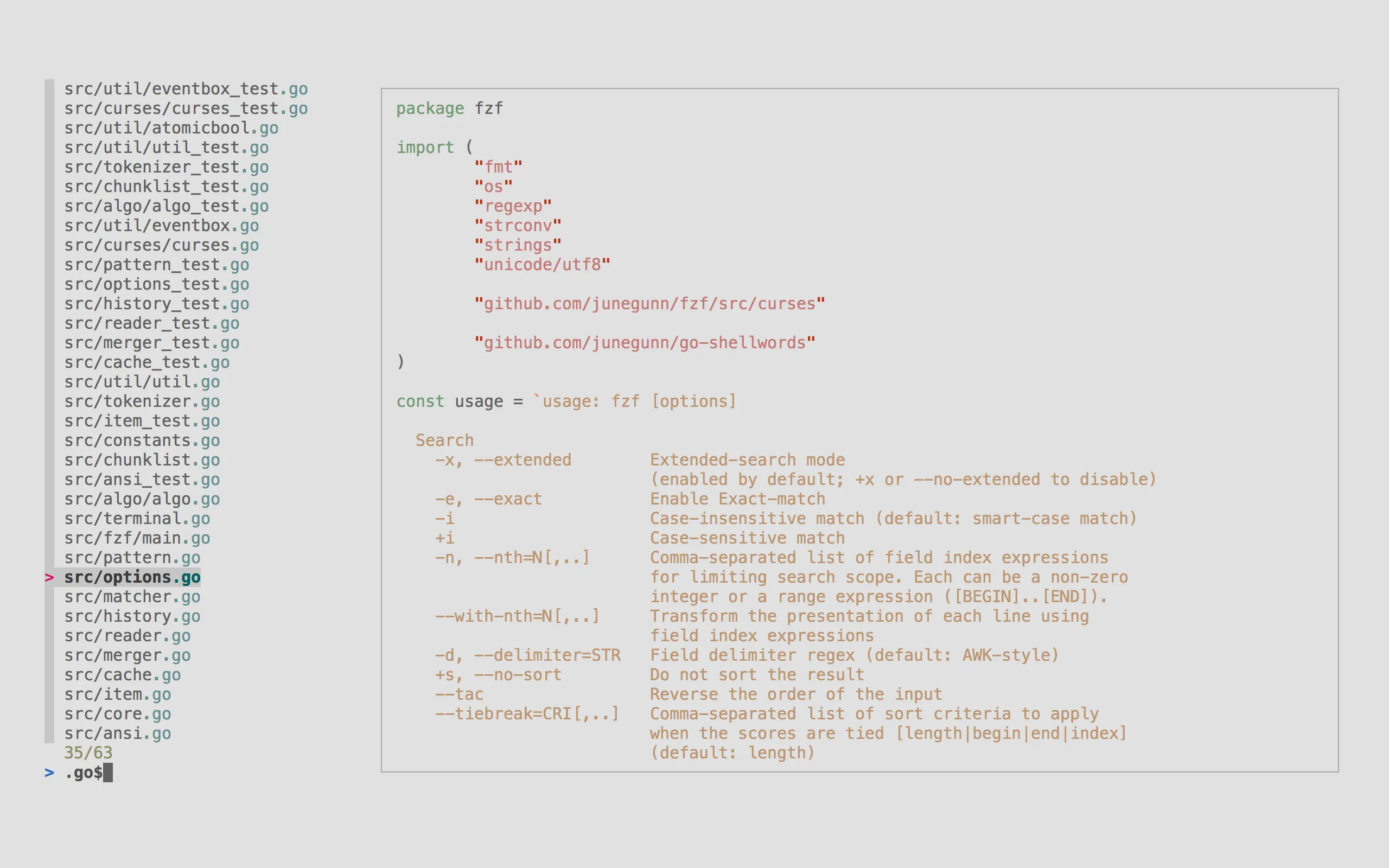 fzf fuzzy finder with file preview